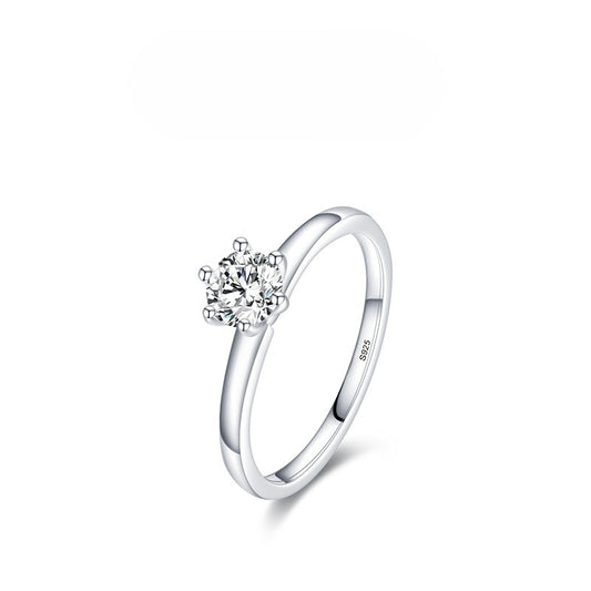 925 Sterling Silver Six-Prong Zircon Ring