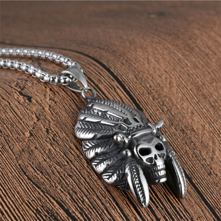 Retro Titanium Steel Indian Pendant Necklace for Men - Trendy Exaggerated Sports Accessories
