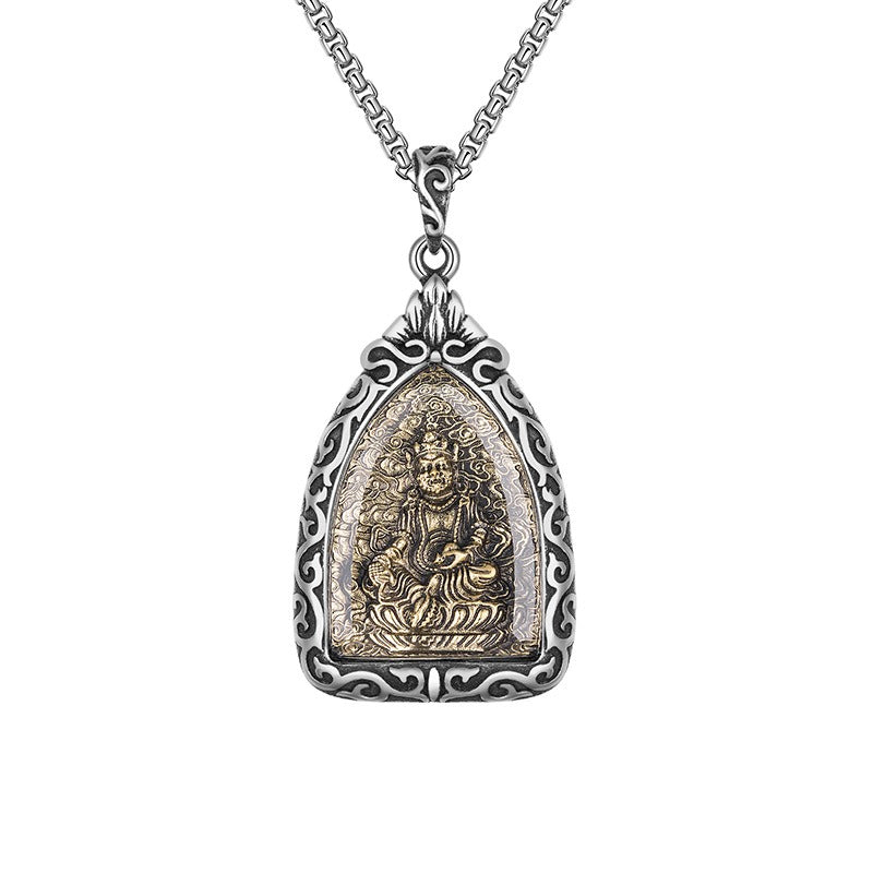 Steel Necklace - Vintage Guardian Gods Zodiac Buddha Stainless Steel Retro Design Everyday Wear