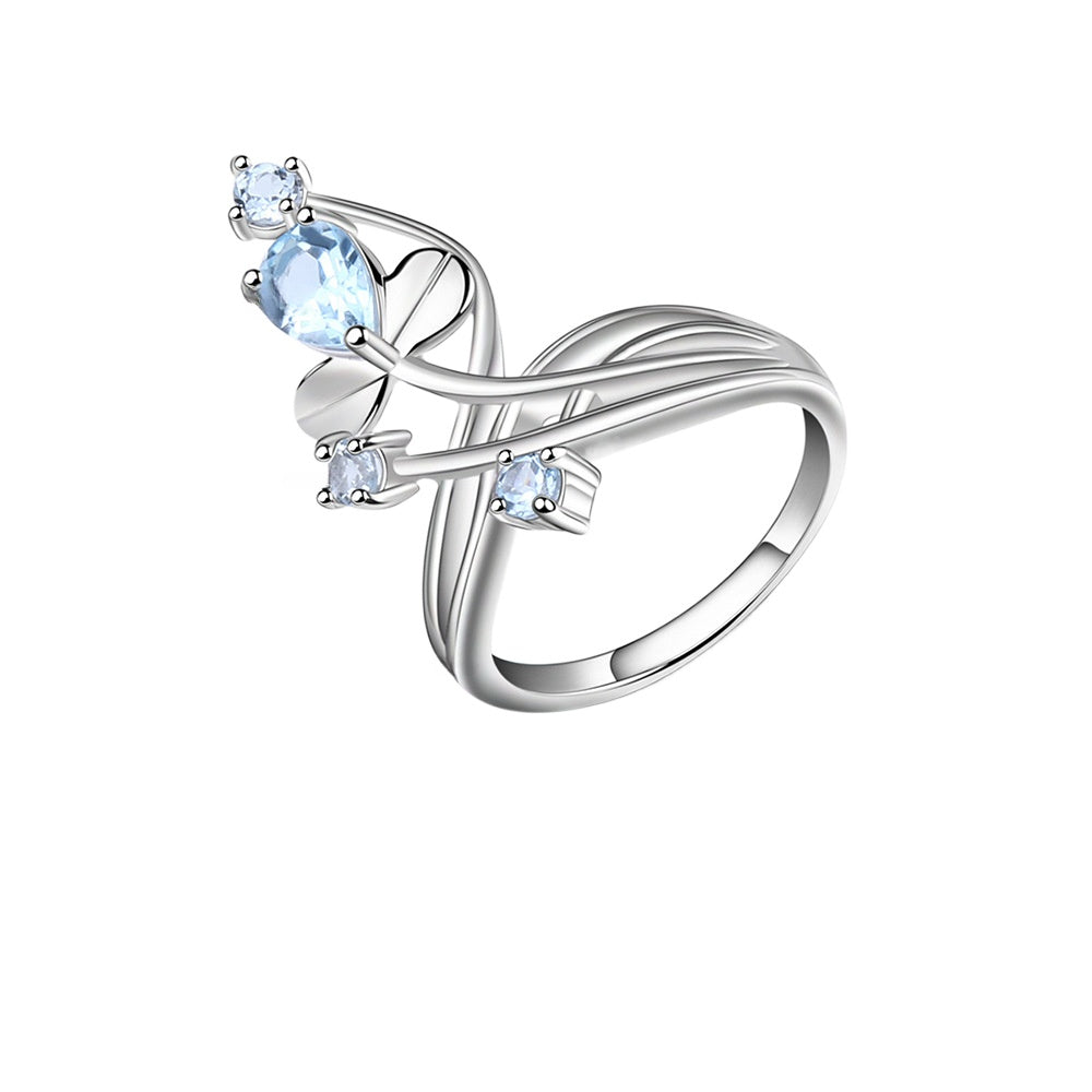 Flower Branch Natural Gemstones Silver Ring