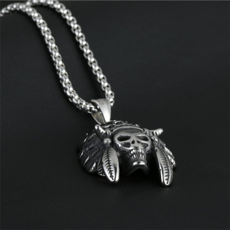 Retro Titanium Steel Indian Pendant Necklace for Men - Trendy Exaggerated Sports Accessories