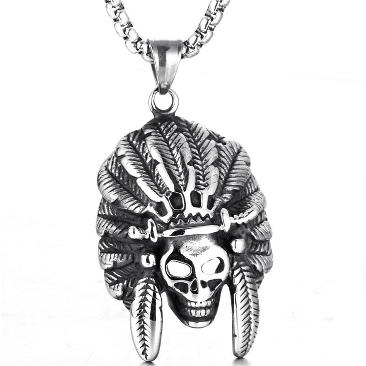 Retro Titanium Steel Indian Pendant Necklace for Men - Trendy Exaggerated Sports Accessories