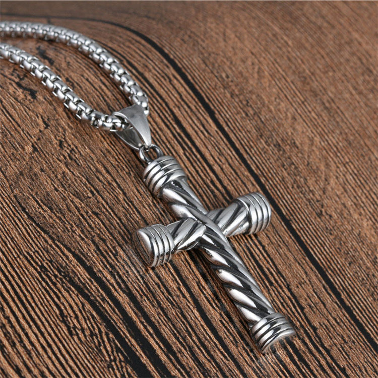 Retro Titanium Steel Cross Pendant Necklace for Men and Women - Trendy Twisted Pattern Design
