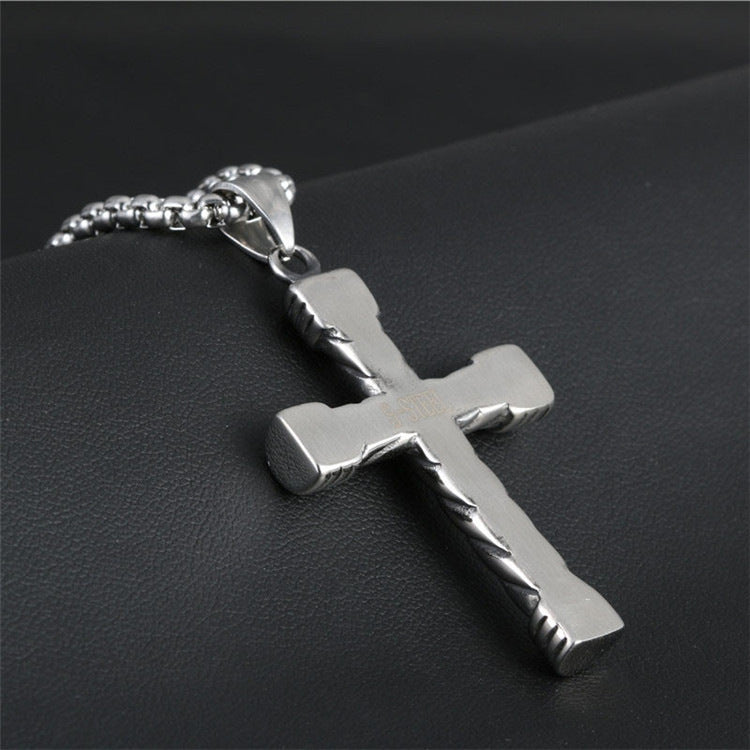 Retro Titanium Steel Cross Pendant Necklace for Men and Women - Trendy Twisted Pattern Design