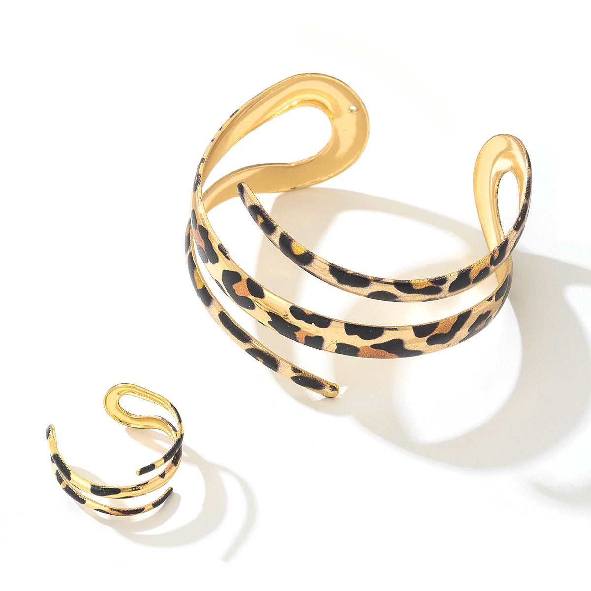 Leopard Print Three-Layer Women's Bracelet Ring Set Planderful