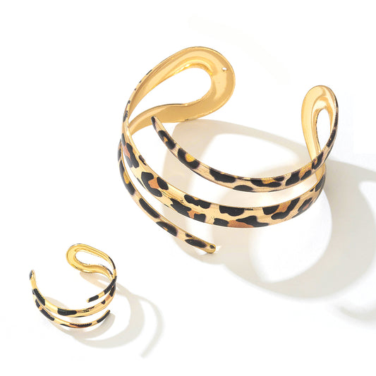 Leopard Print Three-Layer Women's Bracelet Ring Set Planderful