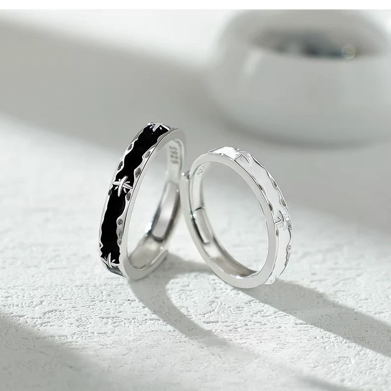 New Night and Dawn 925 Sterling Silver Couple Ring Gift