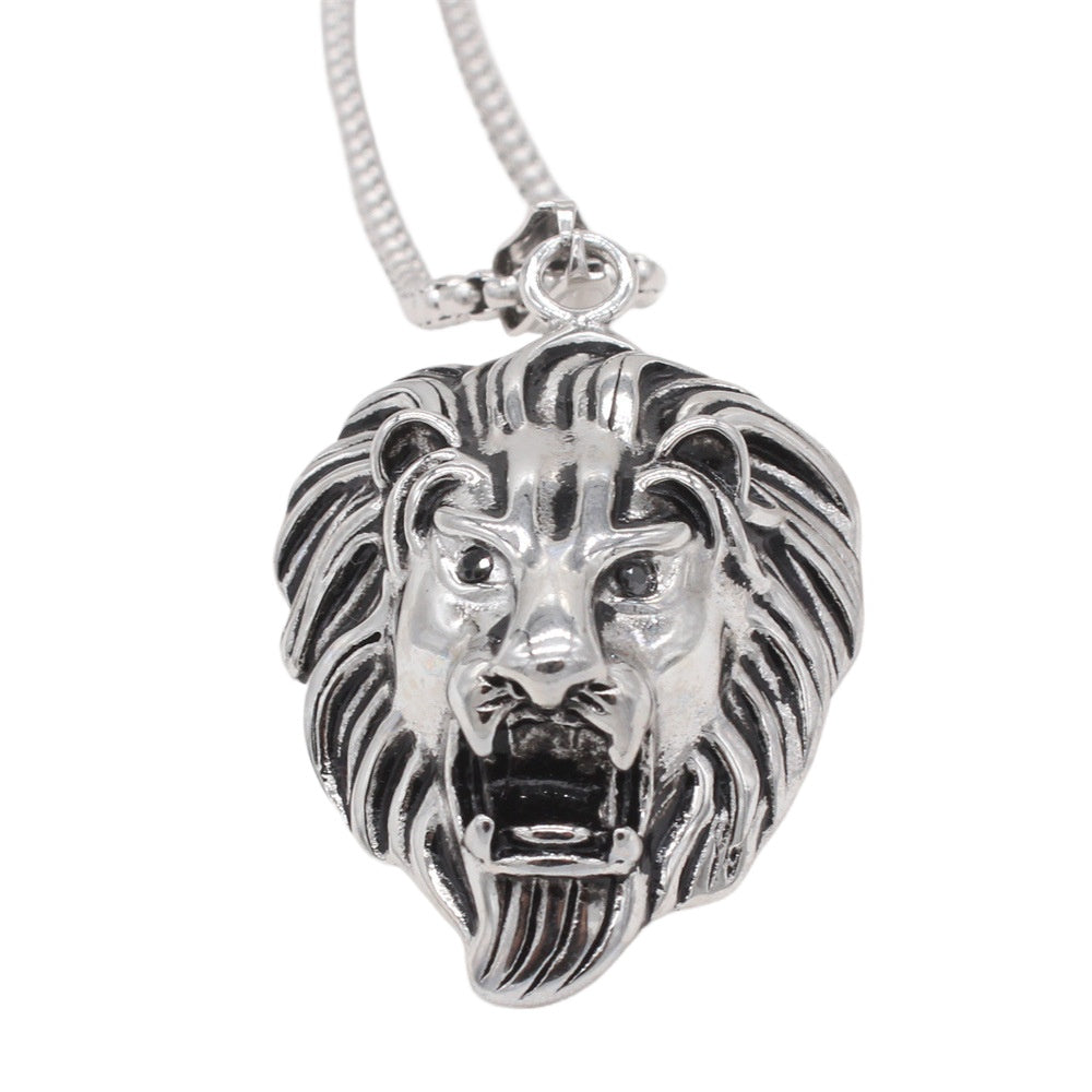 Planderful Everyday Genie – European and American Retro Lion Head Men's Titanium Steel Pendant Necklace for Men