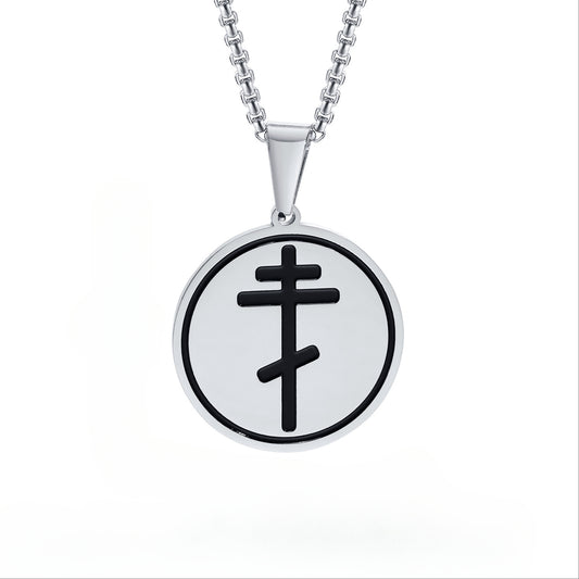 Cross-Border Stainless Steel Round Pendant Necklace for Men