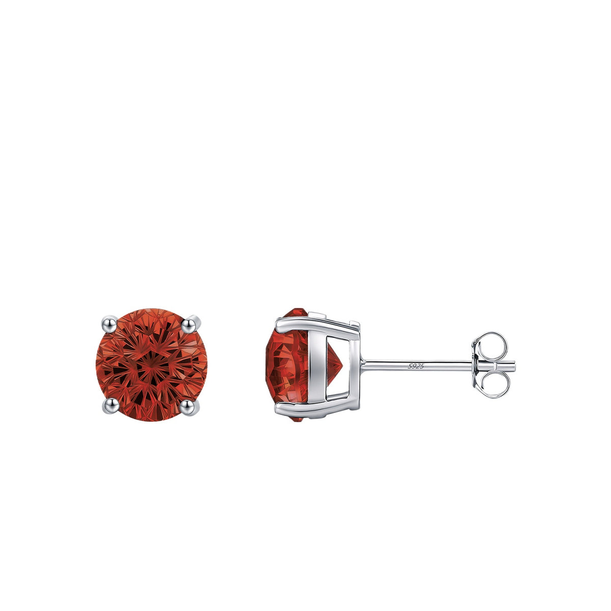 925 Sterling Silver Pomegranate Red Fireworks-Cut Stud Earrings