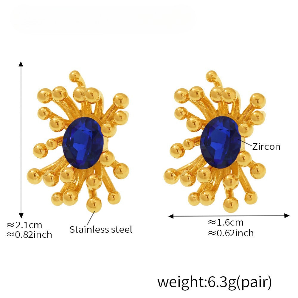 Planderful Stamen Zircon Opening Ring Stud Earrings For Her