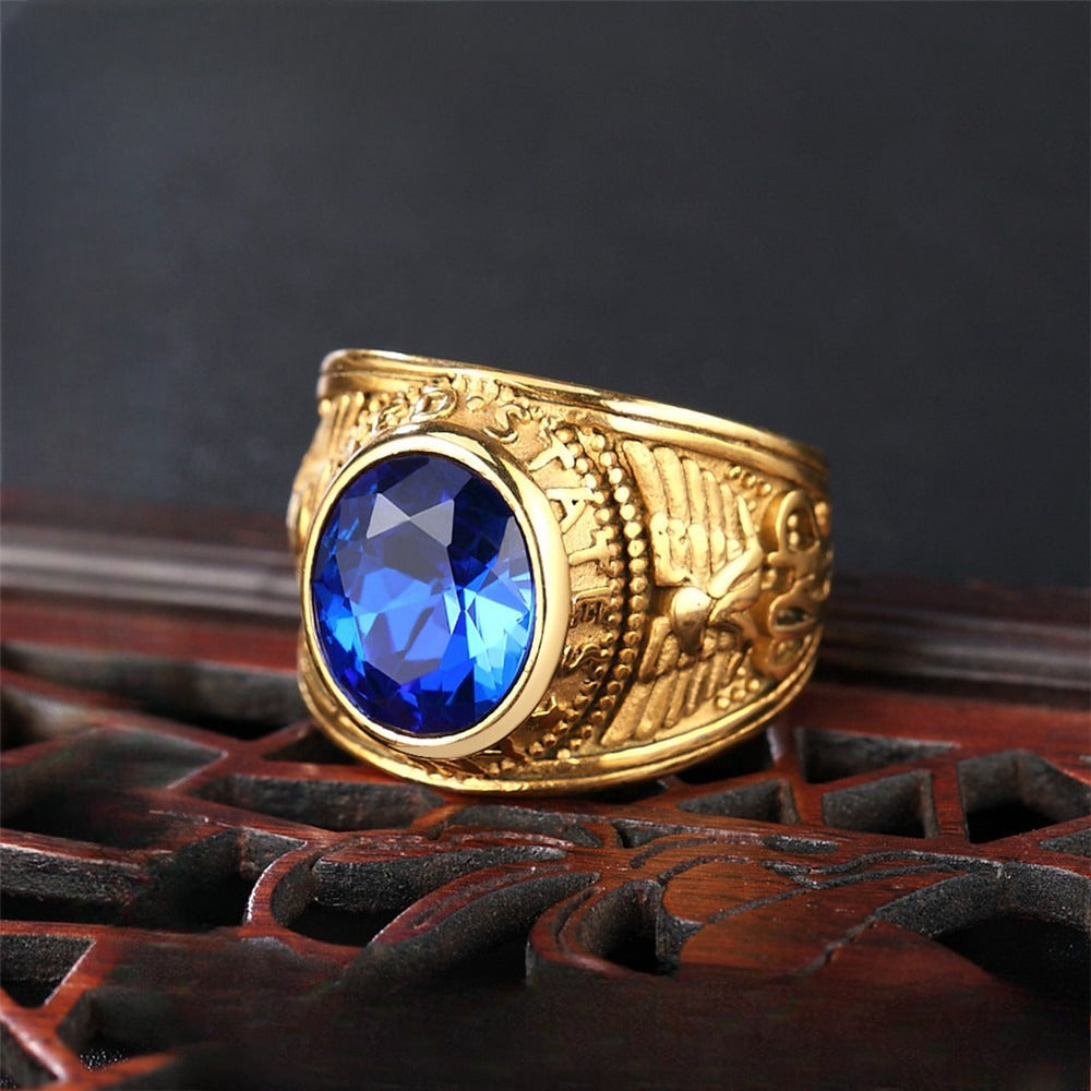Planderful Mens Military Ring Zircon Titanium Steel Retro Punk For Men Unisex Design