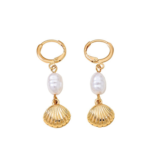Planderful Vienna Verve Earrings – Elegant Metal Shells with Imitation Pearls