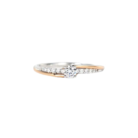 Stylish Round Zircon Slim Two Tone Sterling Silver Ring