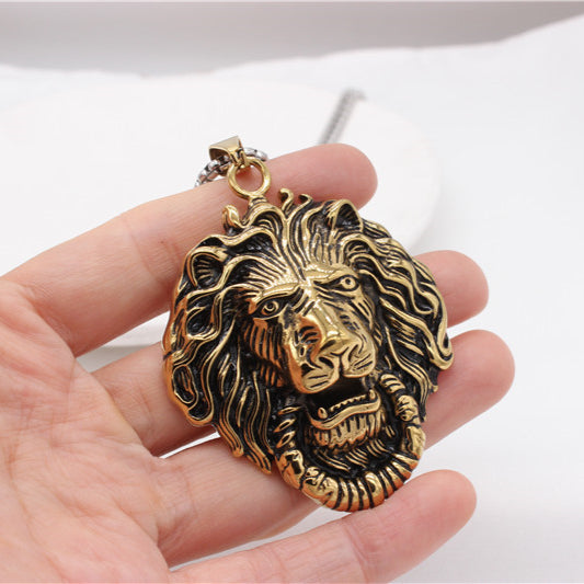 Personalized Retro Lion Head Titanium Steel Pendant for Men - European and American Style