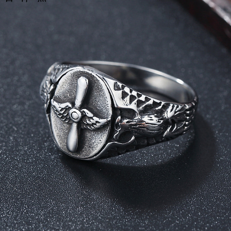 Aircraft Propeller Oval Titanium Steel Ring for Men