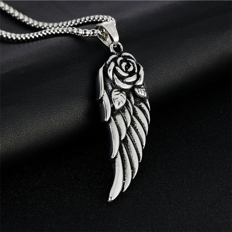 Titanium Steel Retro Wing Pendant Necklace for Men - Fashionable Punk Style by Planderful