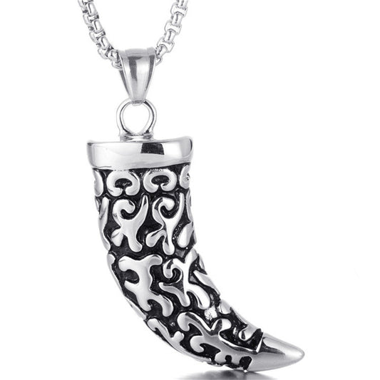 Men's Retro Punk Titanium Steel Horn Pendant Necklace - Direct from Manufacturer