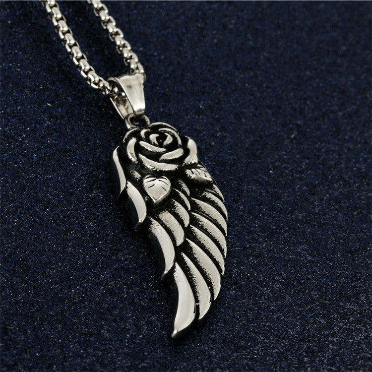 Titanium Steel Retro Wing Pendant Necklace for Men - Fashionable Punk Style by Planderful