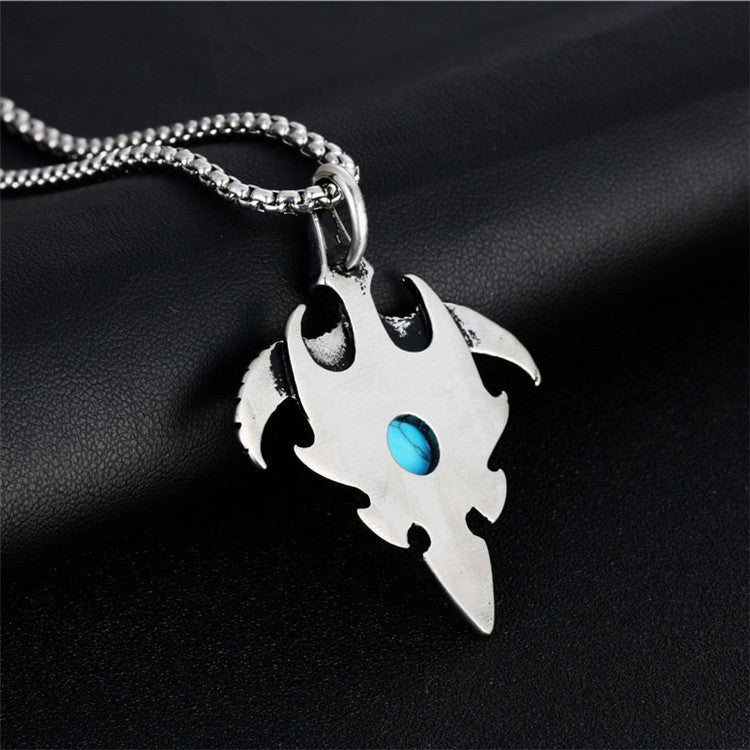 Titanium Steel Turquoise Eagle Pendant Necklace for Men - Retro Punk Style Stainless Steel Casting Design