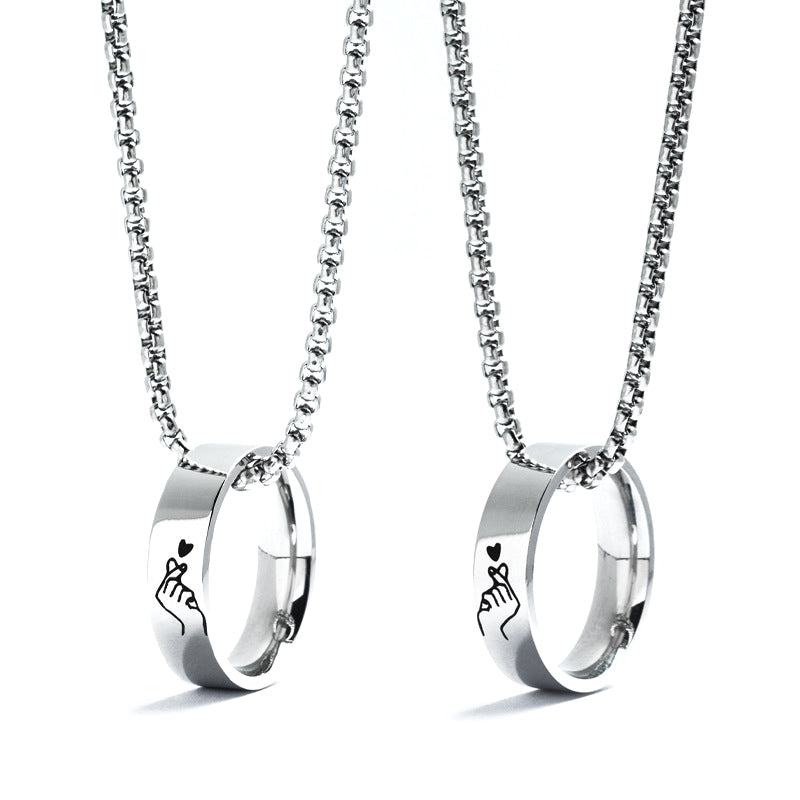 Love You More Than Words Couple Necklace - Steel Sweater Chain with Pearl Accent