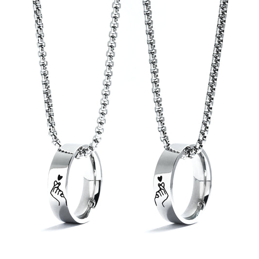 Love You More Than Words Couple Necklace - Steel Sweater Chain with Pearl Accent