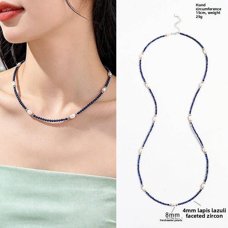 Freshwater Pearl Amethyst Lapis Lazuli Faceted Necklace