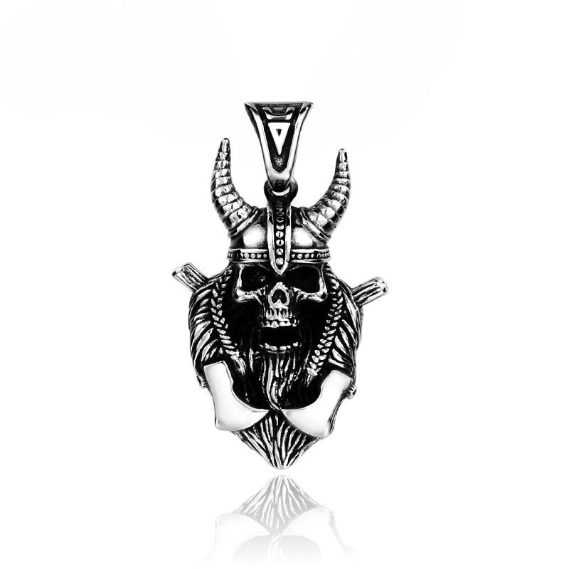 Retro Punk Skull Horns Titanium Steel Pendant for Men - Wholesale European and American Style