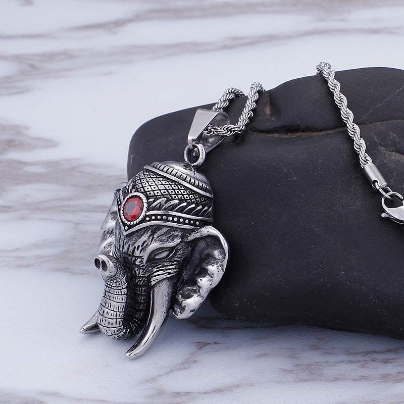 Stylish Titanium Steel Elephant Pendant for Men - European and American Fashion Design