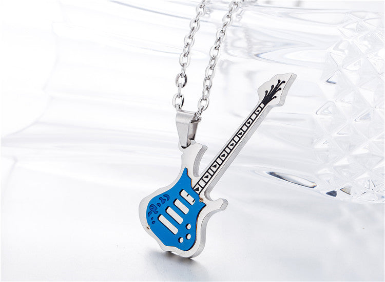 Planderful Everyday Genie Mens Necklace Durable Stainless Steel Titanium Pendant Multicolor Guitar Charm Unisex Jewelry