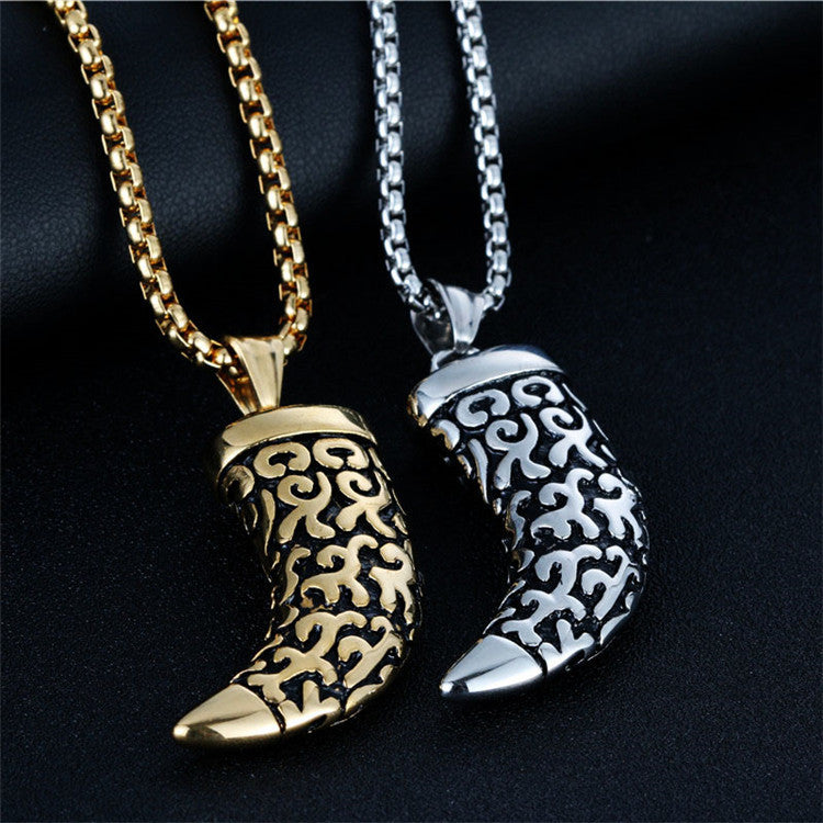 Men's Retro Punk Titanium Steel Horn Pendant Necklace - Direct from Manufacturer