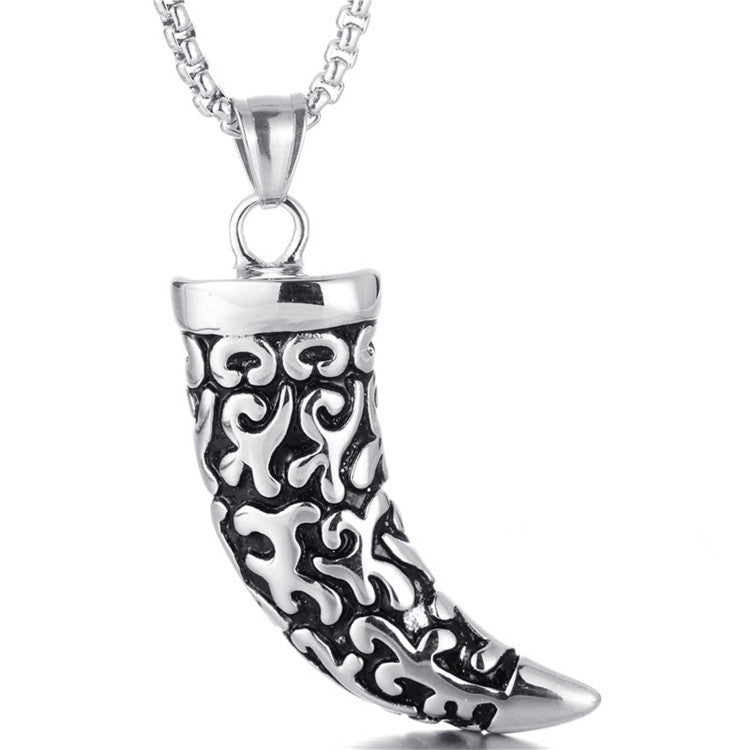 Men's Retro Punk Titanium Steel Horn Pendant Necklace - Direct from Manufacturer