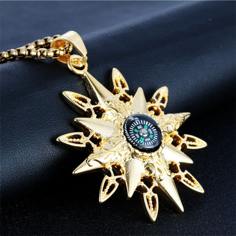 Titanium Steel Rotating Compass Pendant Necklace for Trendy Men - Punk Sports Style