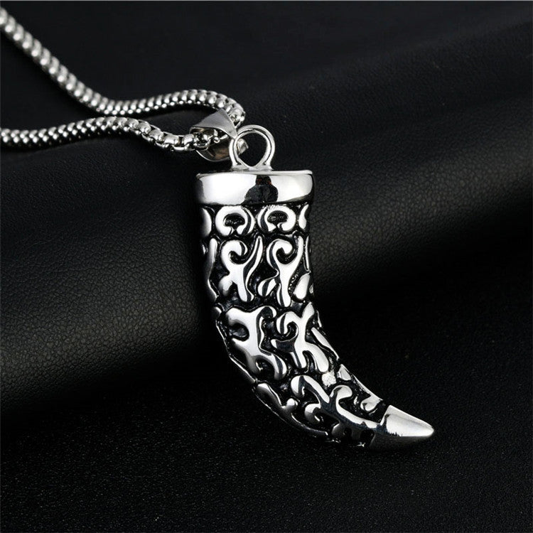 Men's Retro Punk Titanium Steel Horn Pendant Necklace - Direct from Manufacturer