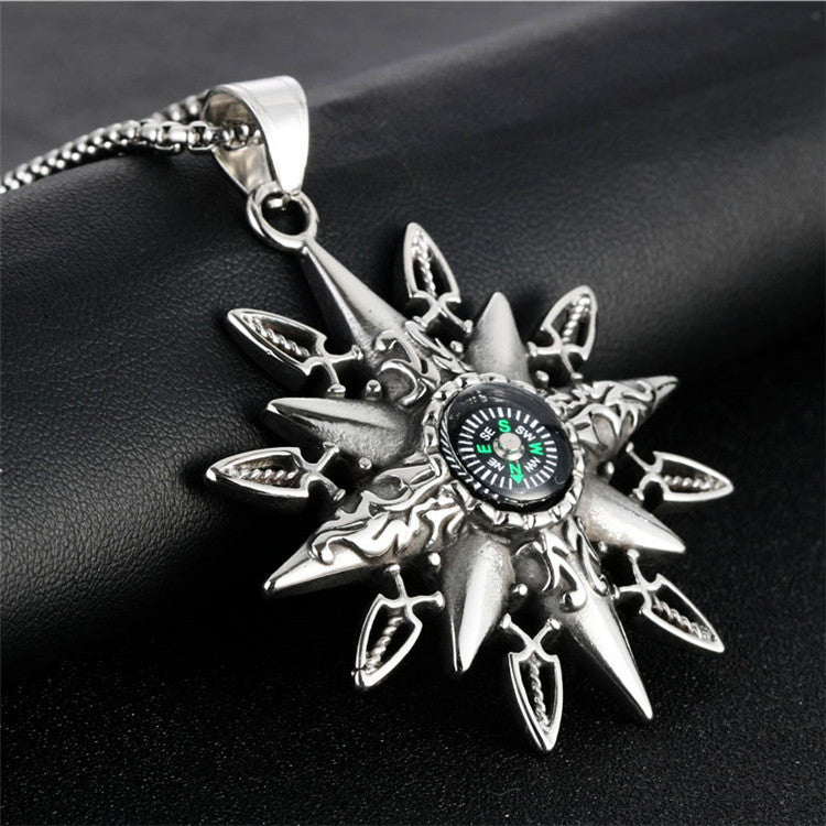 Titanium Steel Rotating Compass Pendant Necklace for Trendy Men - Punk Sports Style
