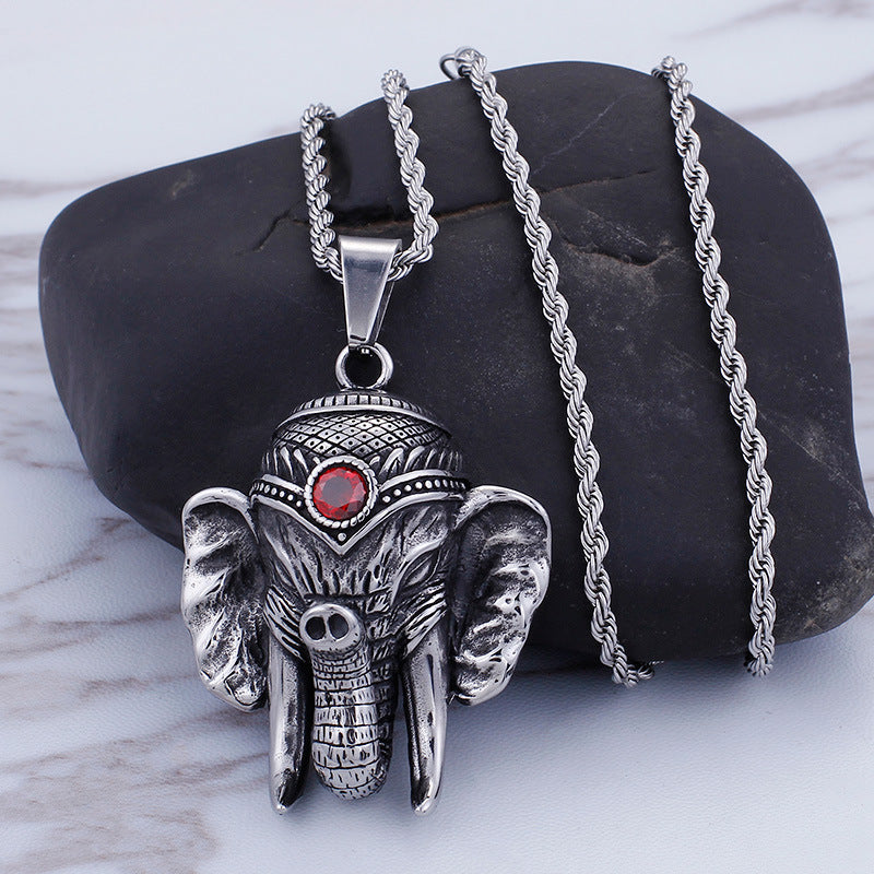 Stylish Titanium Steel Elephant Pendant for Men - European and American Fashion Design