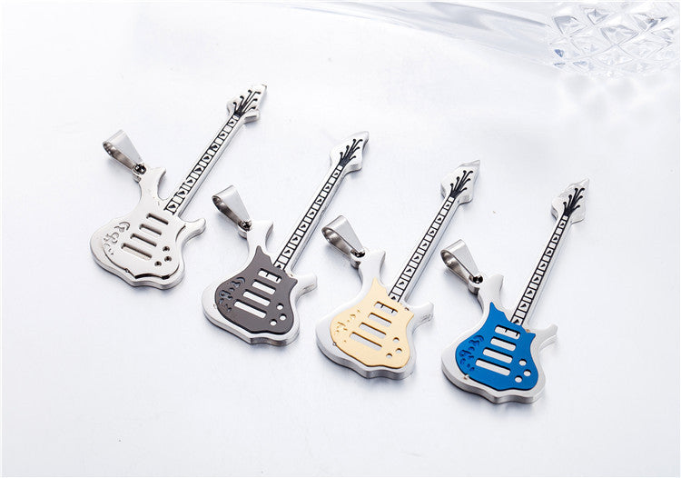 Planderful Everyday Genie Mens Necklace Durable Stainless Steel Titanium Pendant Multicolor Guitar Charm Unisex Jewelry