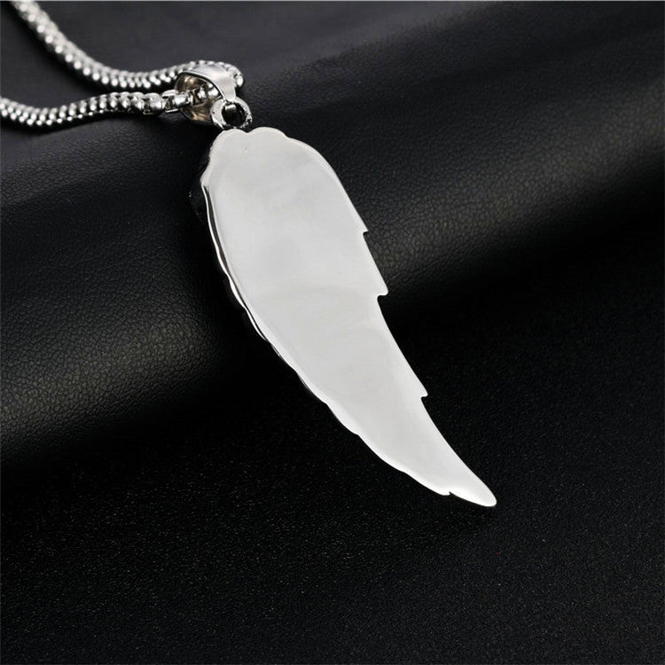 Titanium Steel Retro Wing Pendant Necklace for Men - Fashionable Punk Style by Planderful