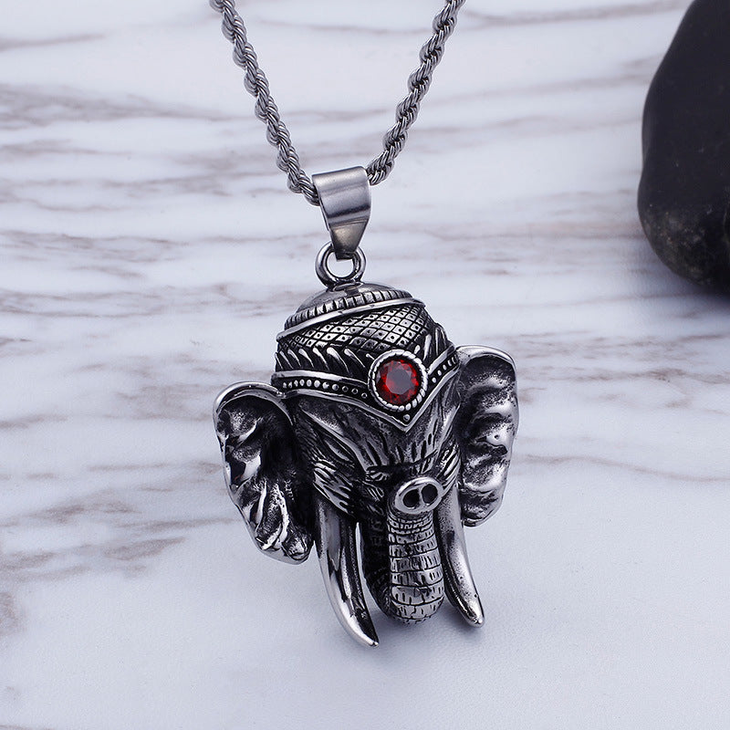 Stylish Titanium Steel Elephant Pendant for Men - European and American Fashion Design