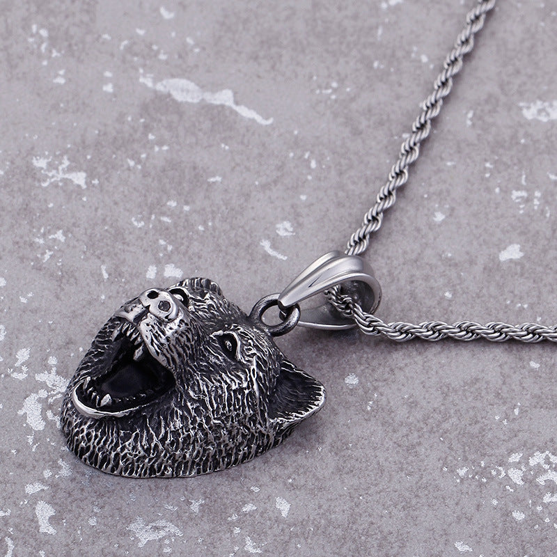 Nordic Bear Cartoon Pendant in Titanium Steel for Men and Women