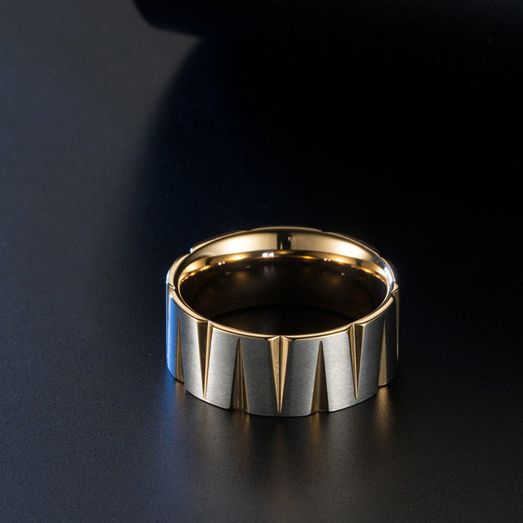 Planderful Titanium Steel Ring Geometric Color Stripes For Hip Hop Street Fashion Men Sizes 7-12