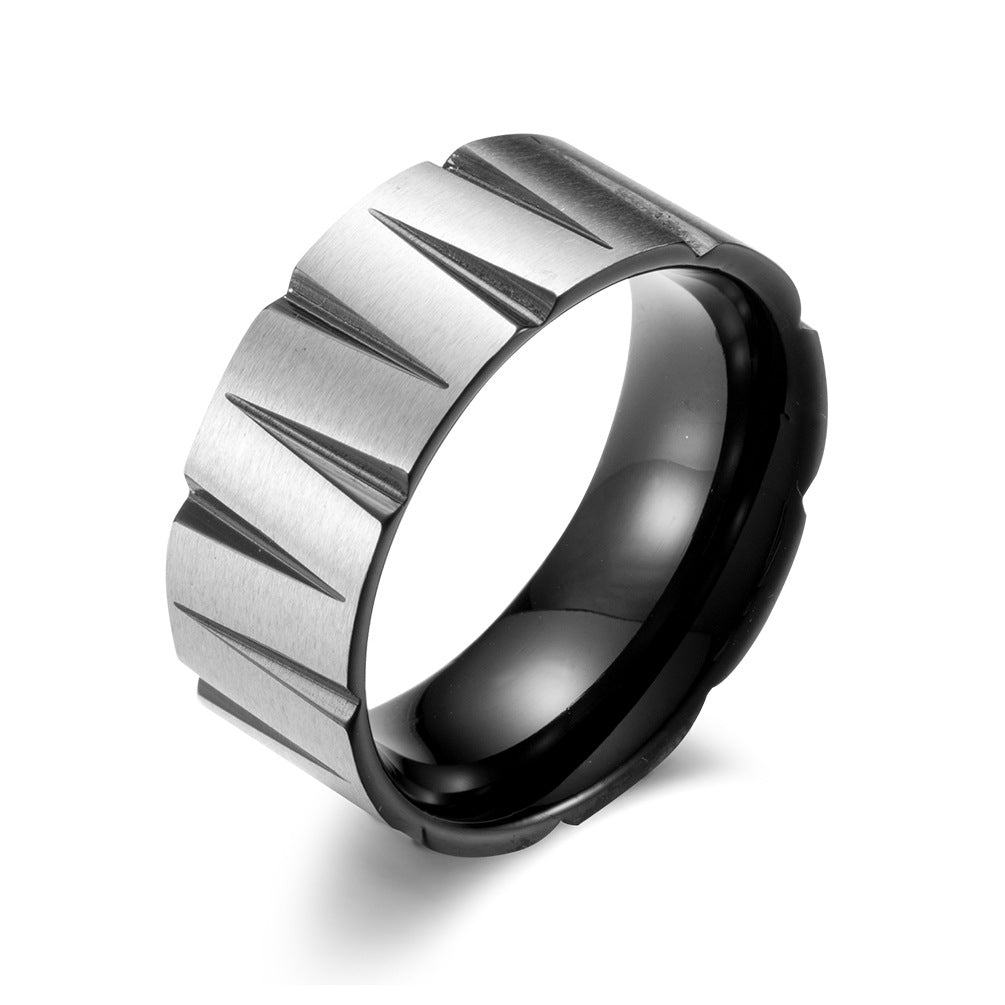 Planderful Titanium Steel Ring Geometric Color Stripes For Hip Hop Street Fashion Men Sizes 7-12