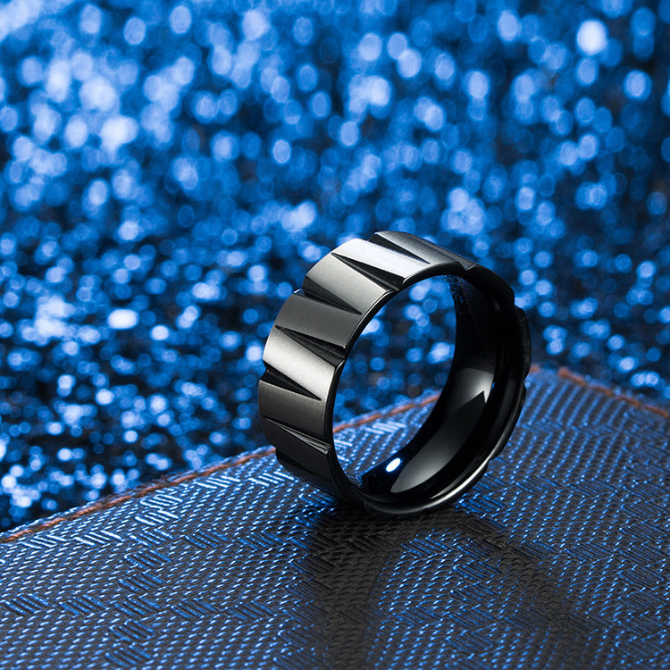 Planderful Titanium Steel Ring Geometric Color Stripes For Hip Hop Street Fashion Men Sizes 7-12