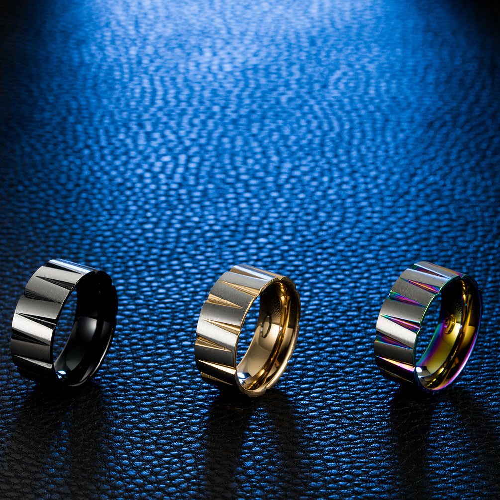 Planderful Titanium Steel Ring Geometric Color Stripes For Hip Hop Street Fashion Men Sizes 7-12