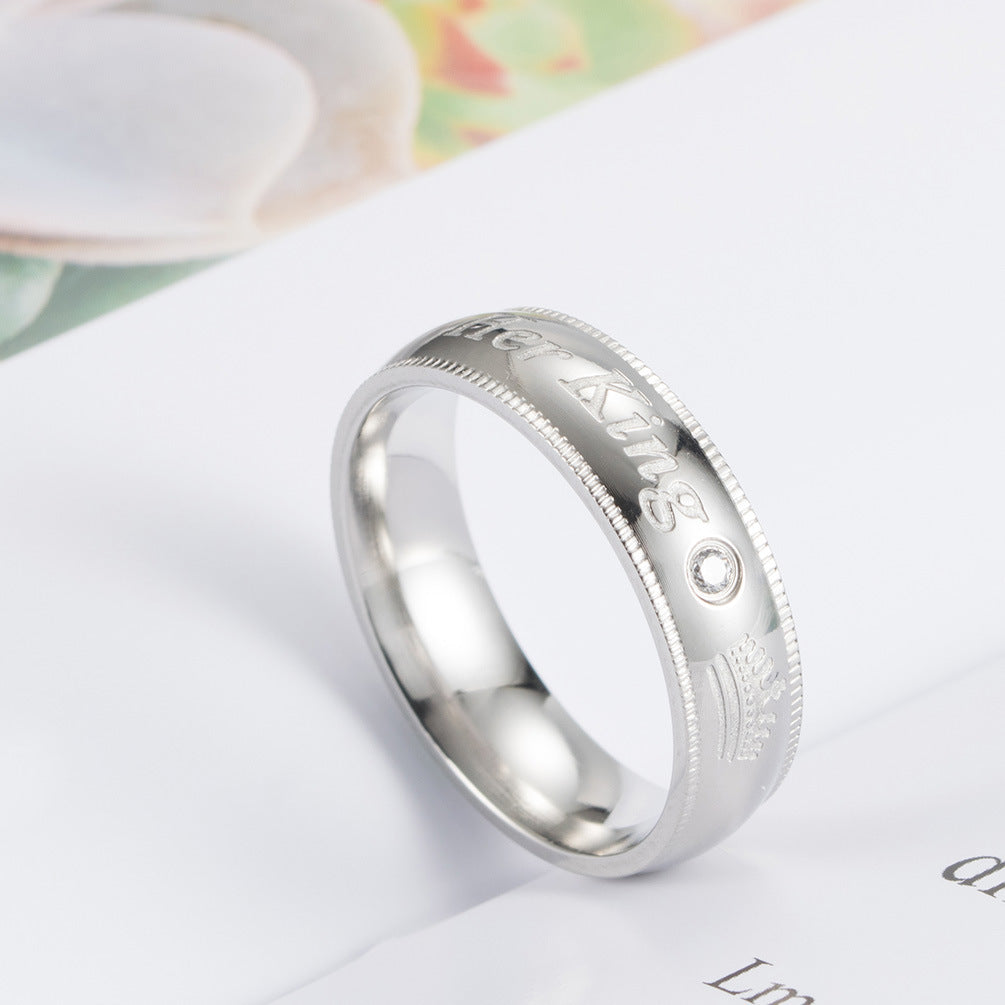 Amazon Her King His Queen Titanium Steel Couple Ring Set