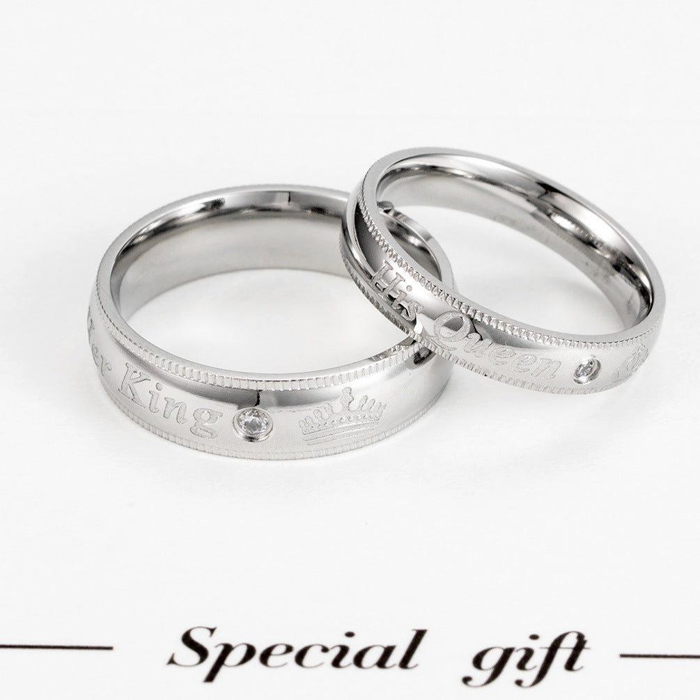 Amazon Her King His Queen Titanium Steel Couple Ring Set