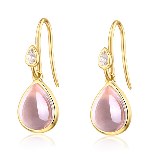 Pear Shape Pink Crystal Silver Hook Earrings