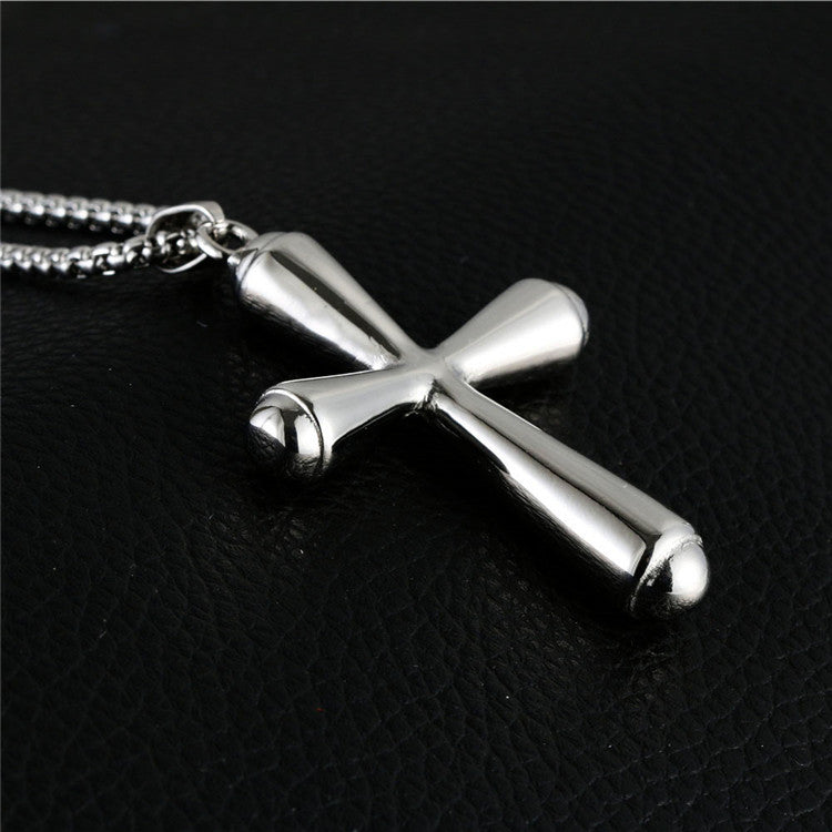 Customizable Titanium Steel Cross Pendant Necklace for Trendy Men and Women - Retro Religious Design