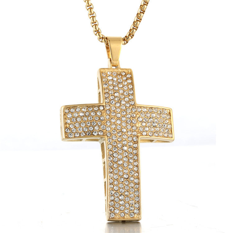 Hot Selling New Titanium Steel Zircon Cross Pendant Necklace