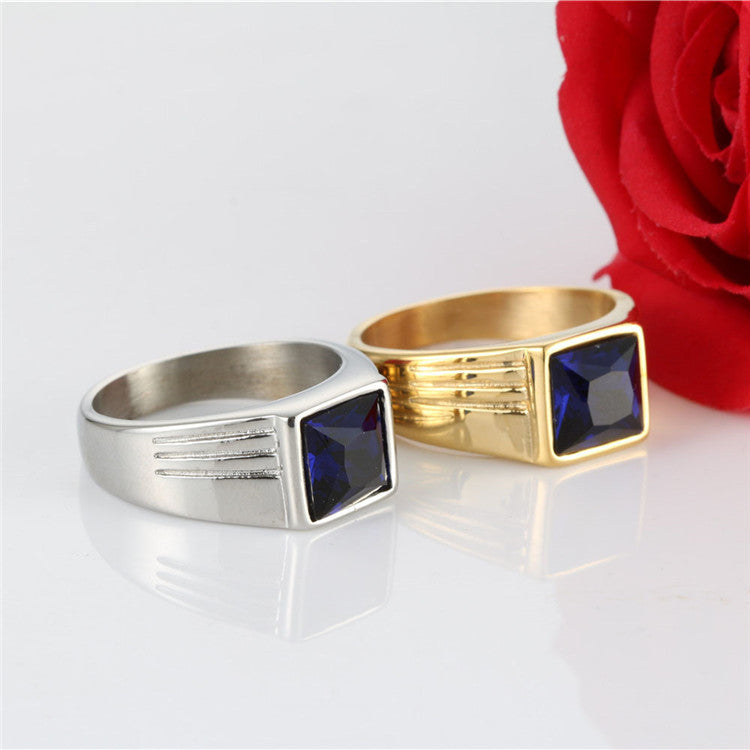 Planderful Titanium Steel Zircon Ring Unisex Square Red Inlay Statement Band Personalized For Men And Women